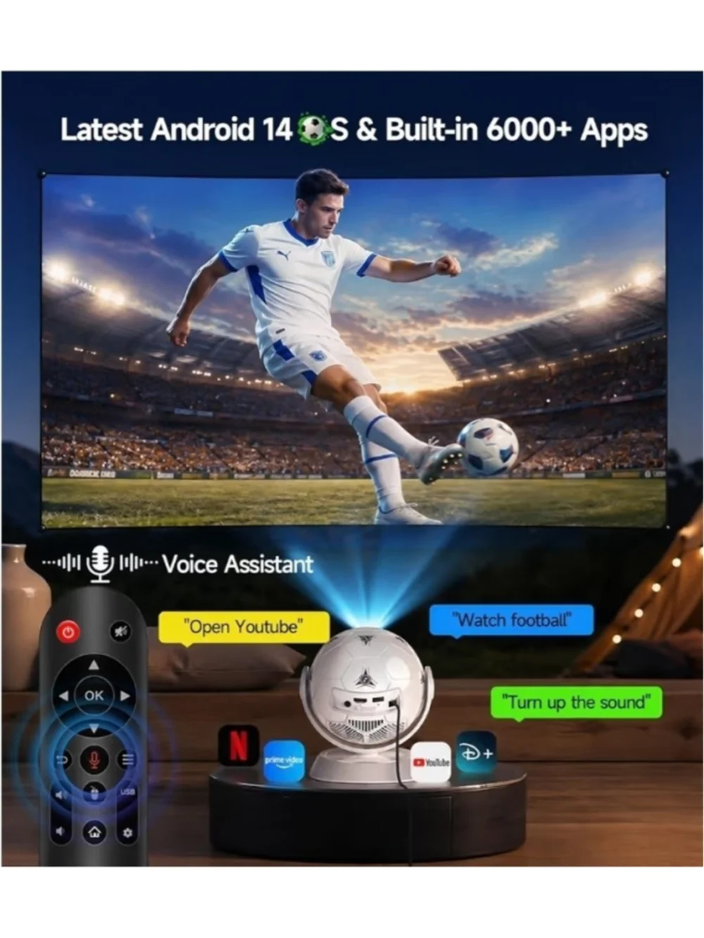 2026 Football-Themed Mini Projector Portable Projector with WiFi and Bluetooth